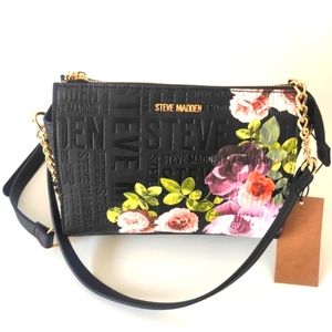 Steve Madden handbag with good chain black with flowers crossshoulder NWT
